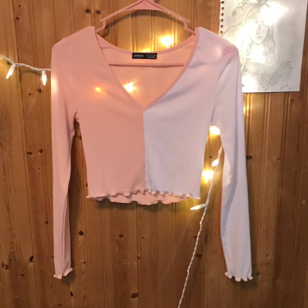 Pink and white crop top